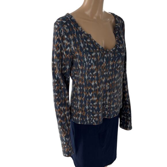 Anthropologie Pilcro Blue Notched Neck Waffle Knit Thermal Long Sleeve Top - Picture 6 of 11